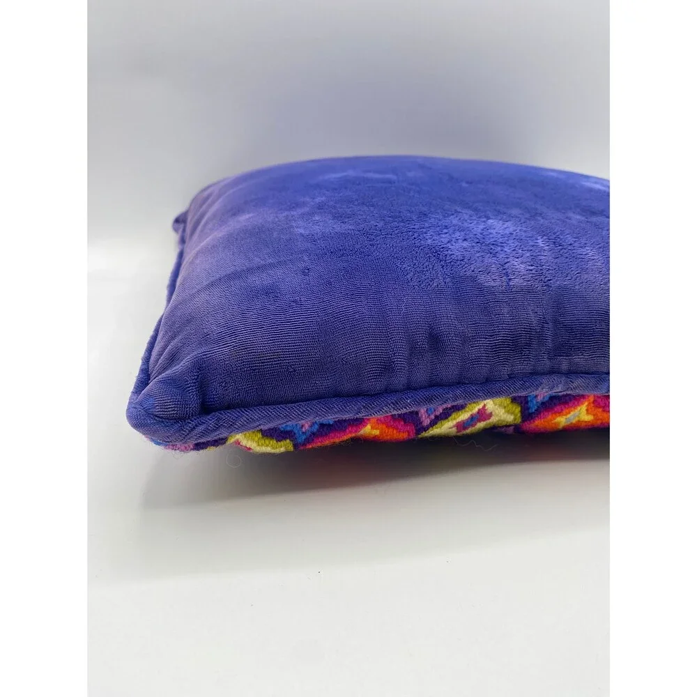 Bargello Needlepoint Pillow Vintage Groovy Throw Pillow w Purple Velvet Backside